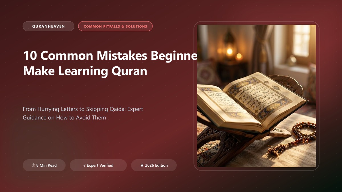 Student reviewing Quranic text highlighting common pronunciation and Tajweed errors with a red marker