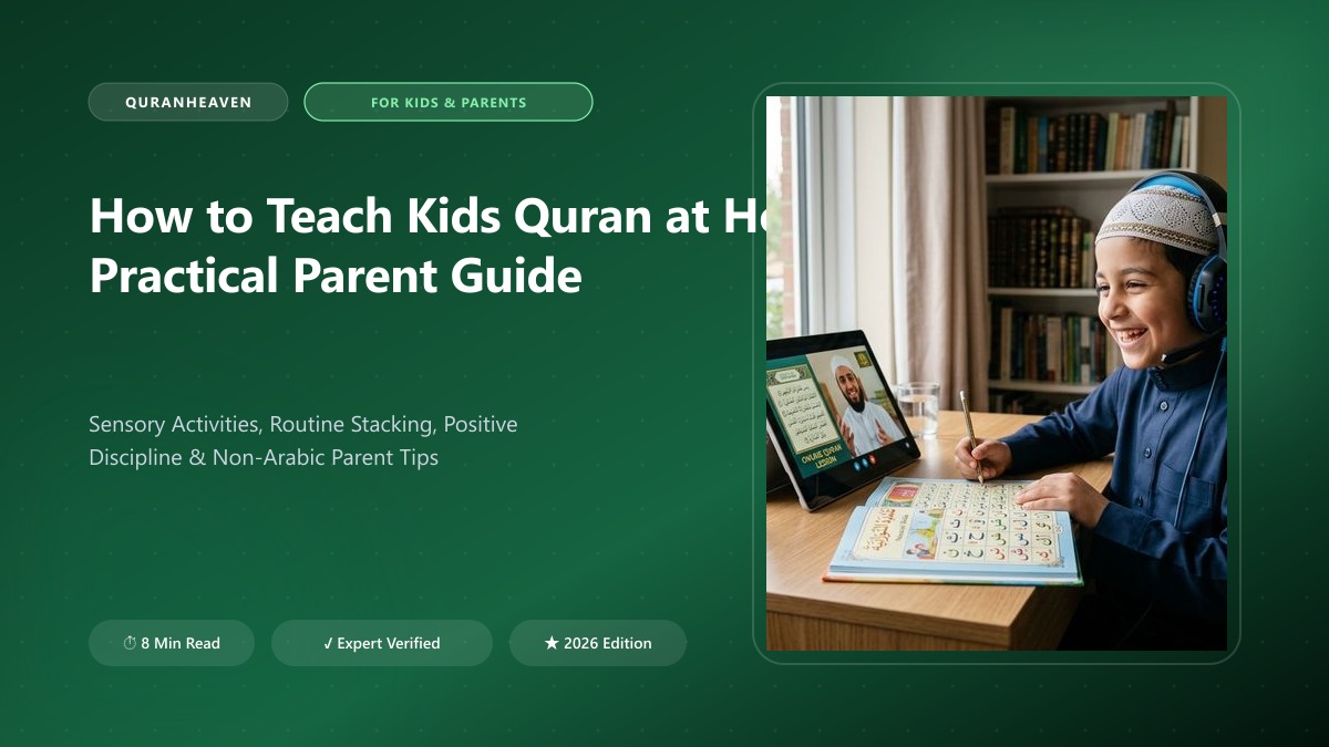 Mother sitting warmly on a rug at home teaching her young daughter Quran with an open Qaida
