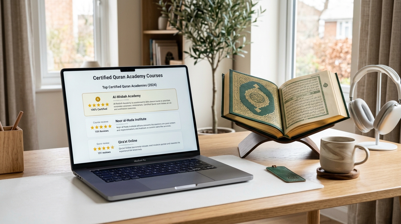 One-on-one virtual Quran lesson between an experienced Islamic tutor and a student via video conference